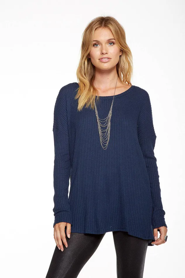 THERMAL OPEN NECK BUTTON SLEEVE RAGLAN 8220T8221 Womens Loungewear Chaser Brand