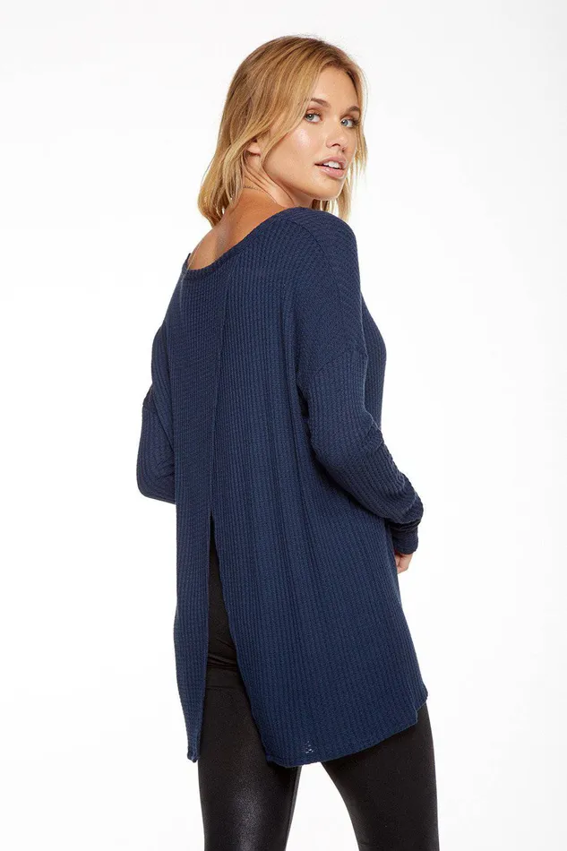 THERMAL OPEN NECK BUTTON SLEEVE RAGLAN 8220T8221 Womens Loungewear Chaser Brand