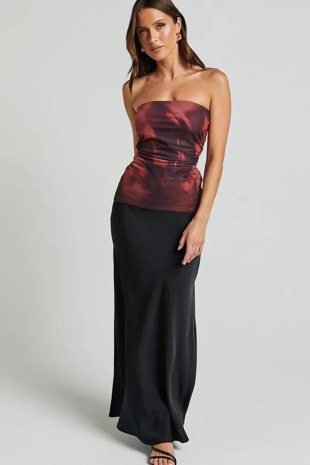 Tianna Top 8211 Strapless Sheer Mesh Top In Red Blur Women Showpo Tops