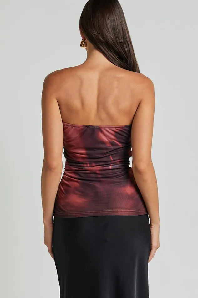 Tianna Top 8211 Strapless Sheer Mesh Top In Red Blur Women Showpo Tops