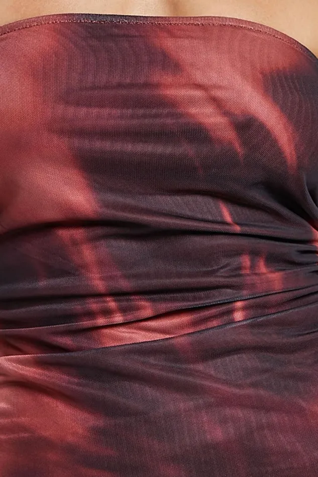 Tianna Top 8211 Strapless Sheer Mesh Top In Red Blur Women Showpo Tops