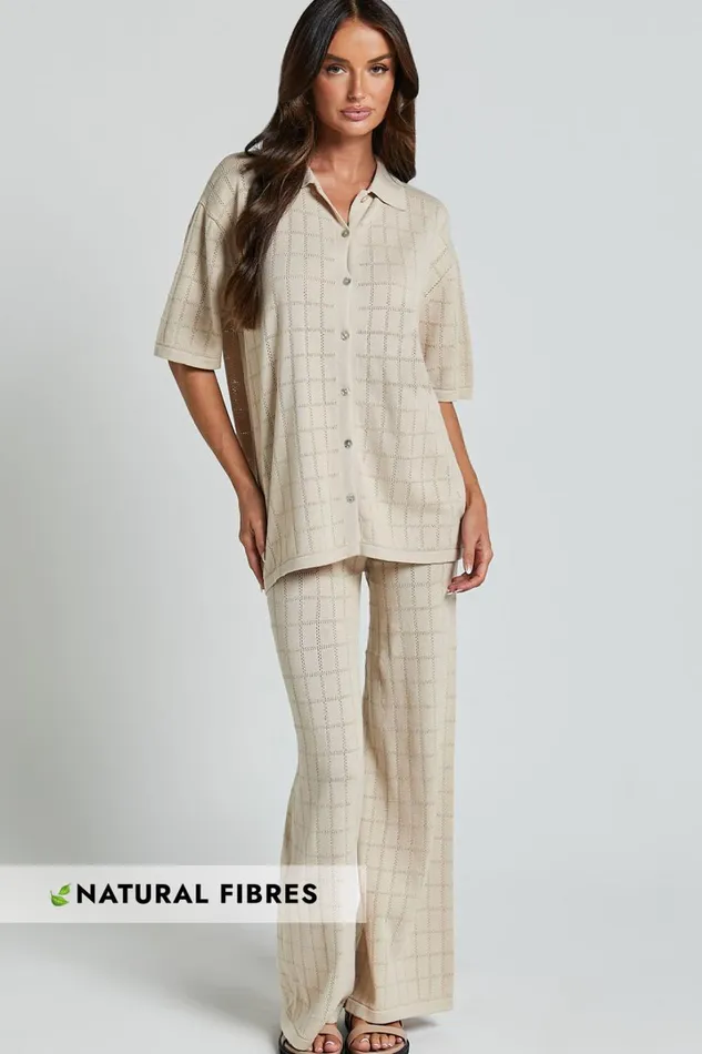 Tommy Two Piece Set 8211 Knit Button Through Top And Pants Two Piece Set In Sand Women Showpo Conscious Tommy Two Piece Set 8211 Knit Button Through Top And Pants Two Piece Set In Sand Women Showpo Conscious