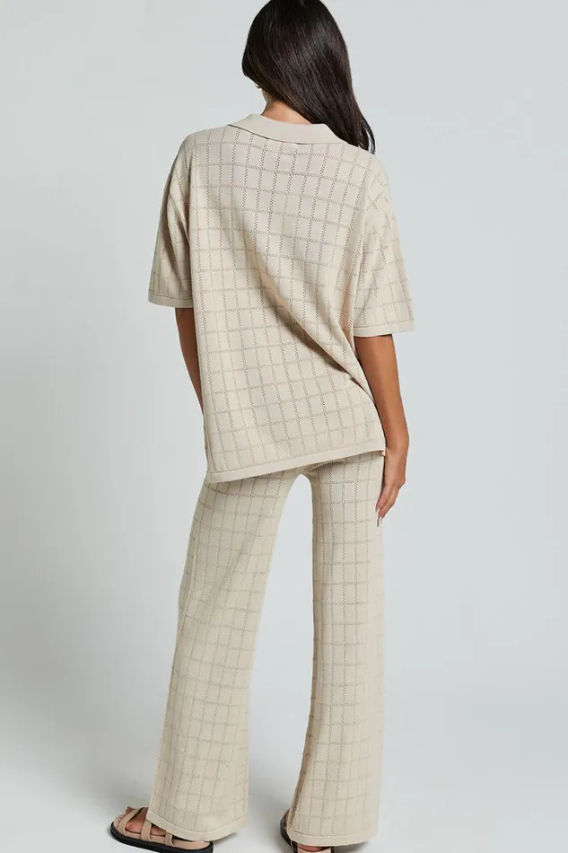 Tommy Two Piece Set 8211 Knit Button Through Top And Pants Two Piece Set In Sand Women Showpo Conscious