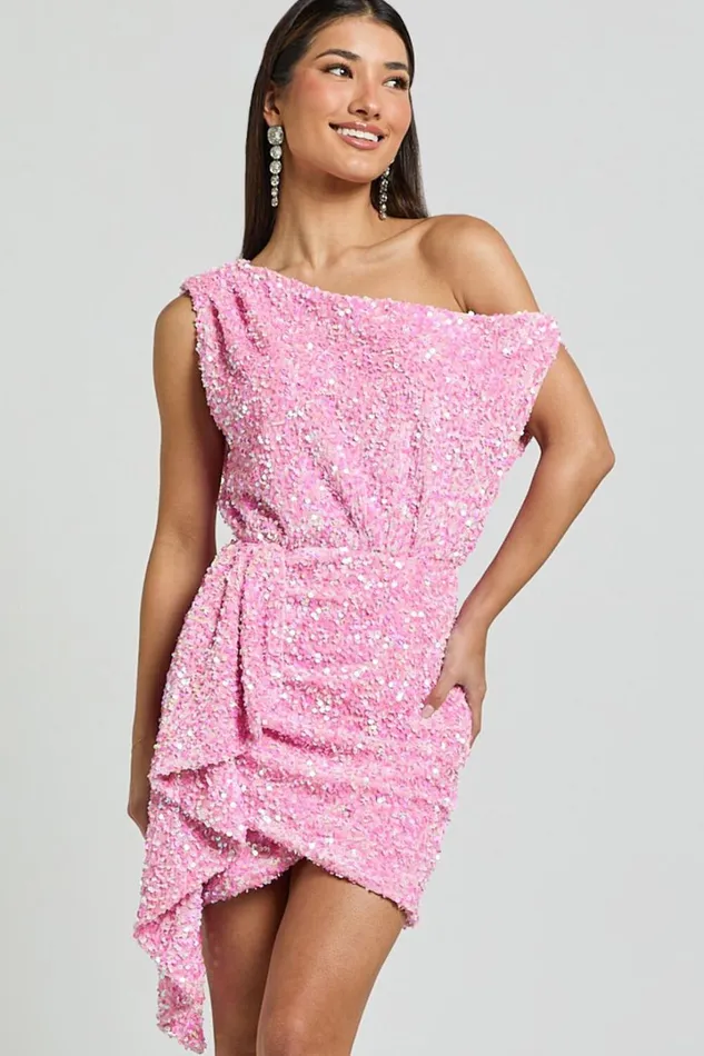 Tonya Mini Dress 8211 Sequin Drape One Shoulder Dress In Pink Women Showpo Curve Clothes Tonya Mini Dress 8211 Sequin Drape One Shoulder Dress In Pink Women Showpo Curve Clothes