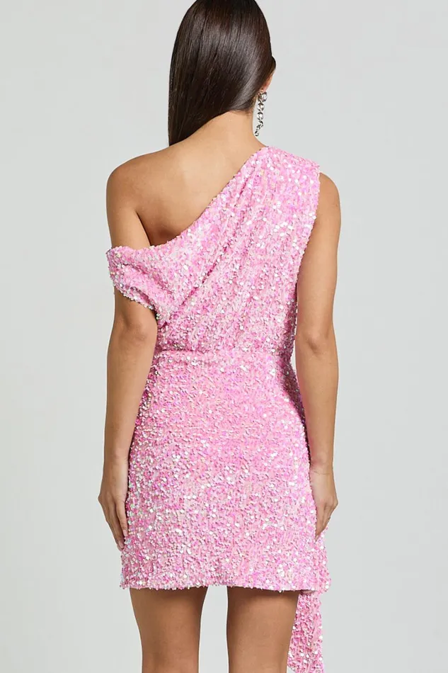 Tonya Mini Dress 8211 Sequin Drape One Shoulder Dress In Pink Women Showpo Curve Clothes