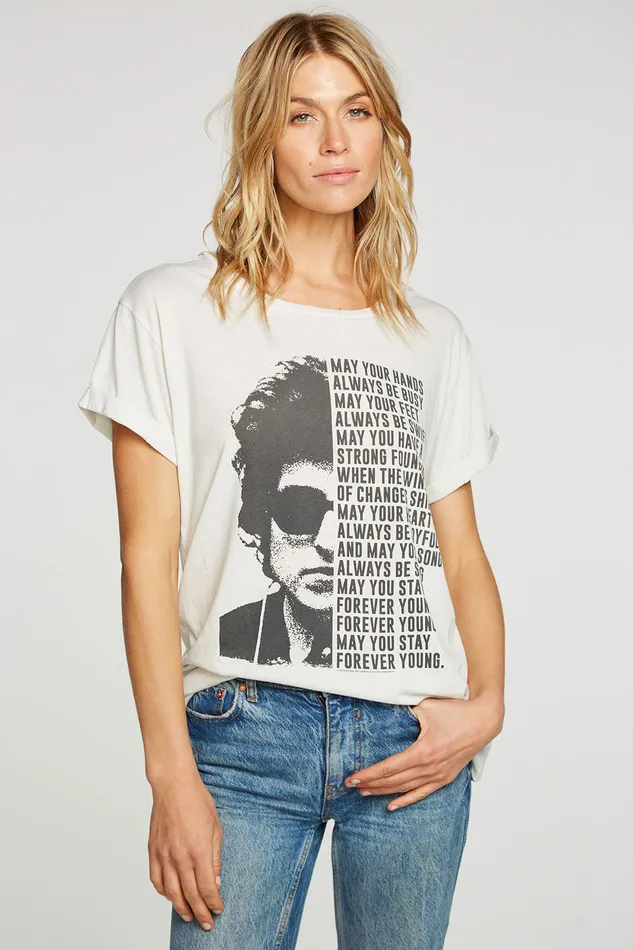Tops Chaser Brand Womens Bob Dylan Forever Young