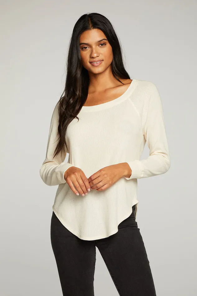Tops Chaser Brand Womens Heritage Waffle Long Sleeve Raglan Shirttail Tee