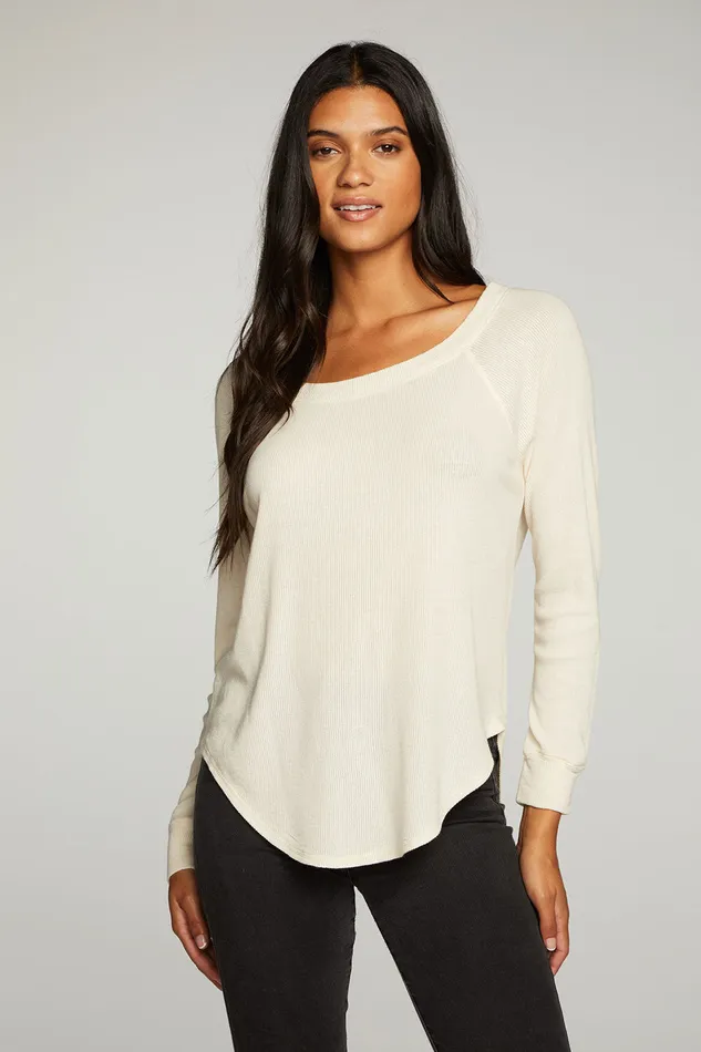Tops Chaser Brand Womens Heritage Waffle Long Sleeve Raglan Shirttail Tee