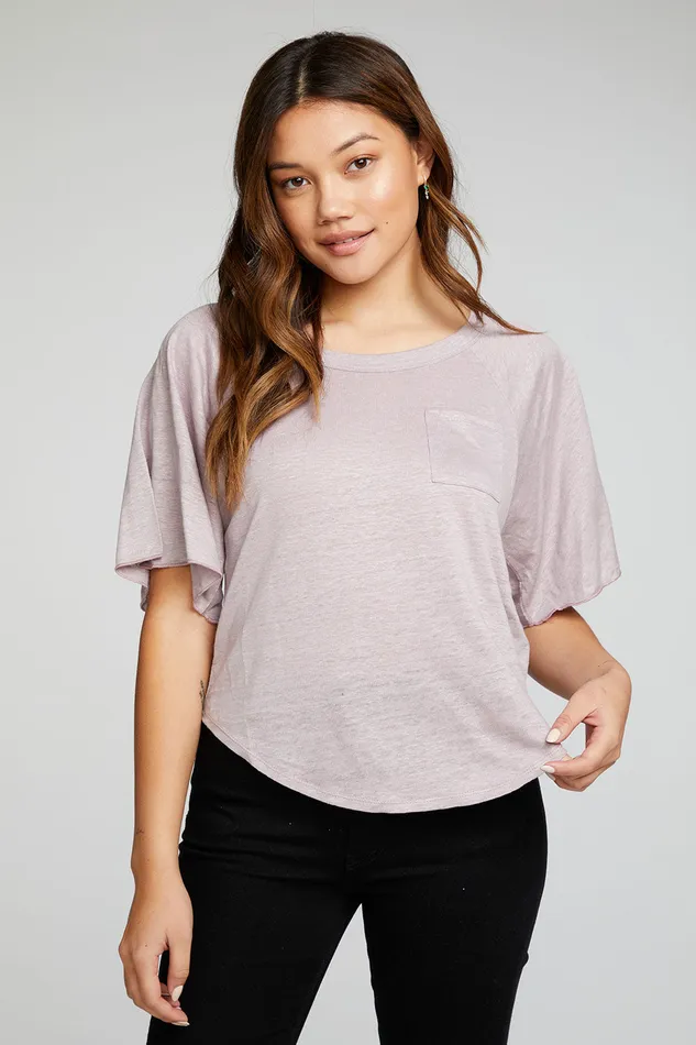 Tops Chaser Brand Womens Linen Jersey Angel Sleeve Pocket Raglan Shirttail Tee