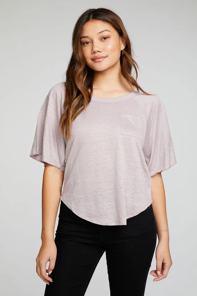 Tops Chaser Brand Womens Linen Jersey Angel Sleeve Pocket Raglan Shirttail Tee