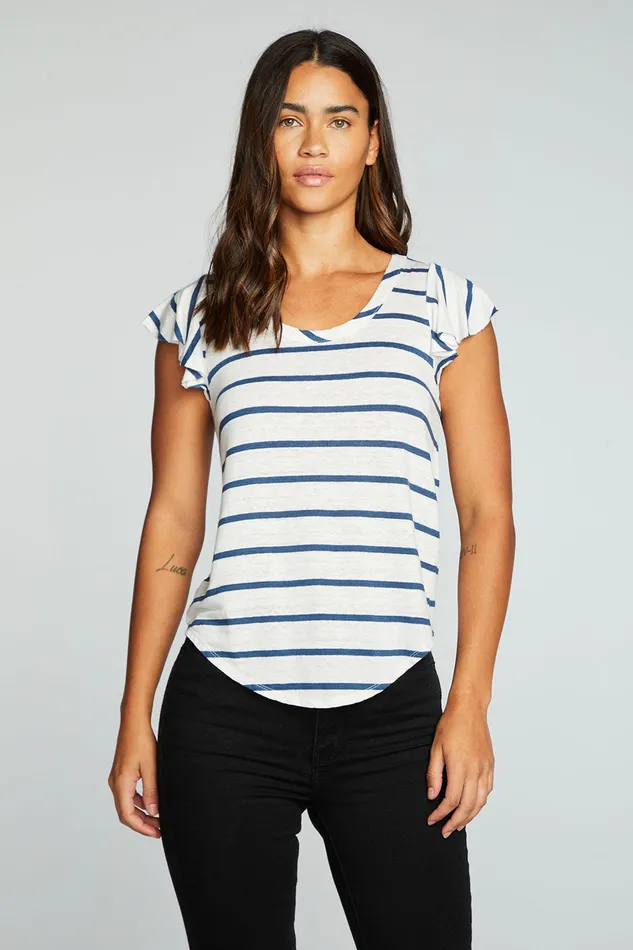 Tops Chaser Brand Womens Linen Jersey Scoop Neck Flutter Sleeve Shirttail Tee