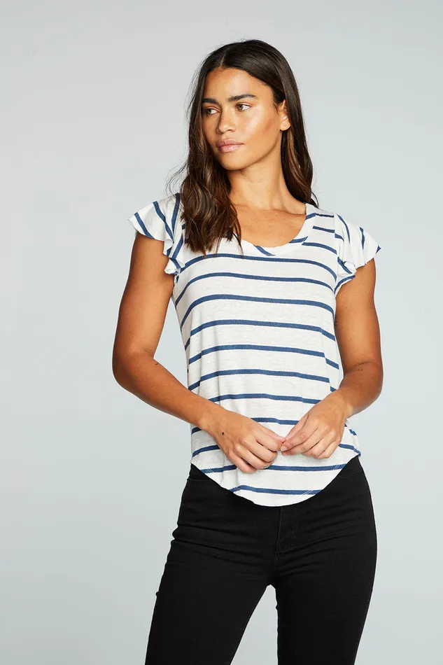 Tops Chaser Brand Womens Linen Jersey Scoop Neck Flutter Sleeve Shirttail Tee