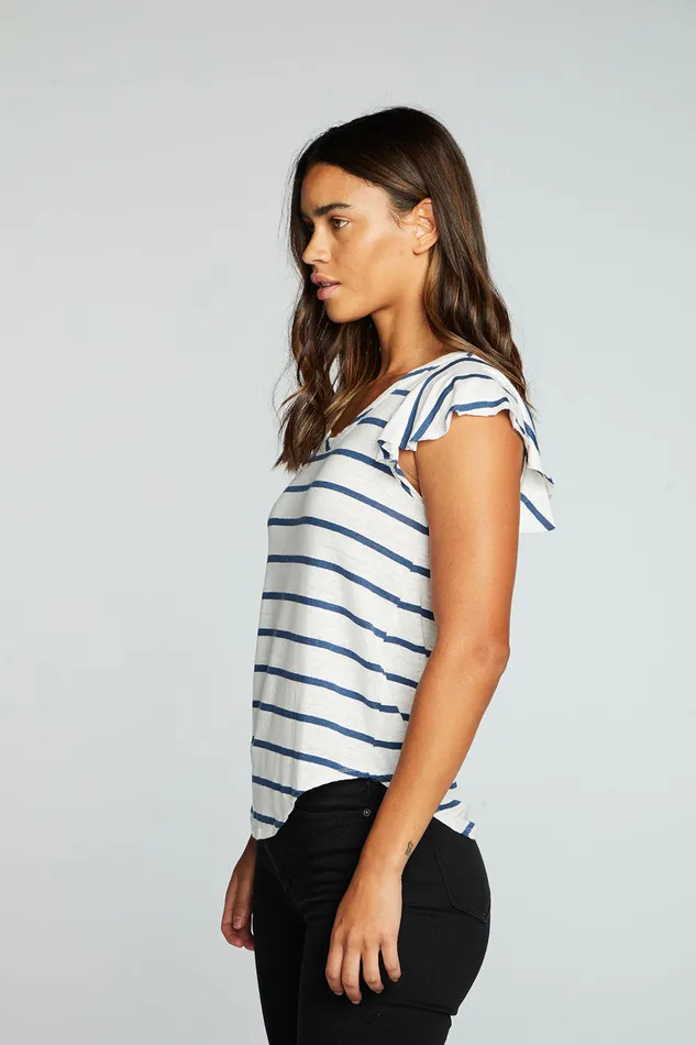Tops Chaser Brand Womens Linen Jersey Scoop Neck Flutter Sleeve Shirttail Tee