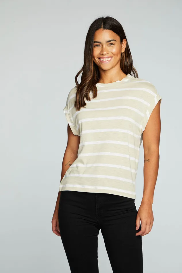 Tops Gauze Jersey Crew Neck Sleevless Dolman Tee 8211 Chaser Brand Womens