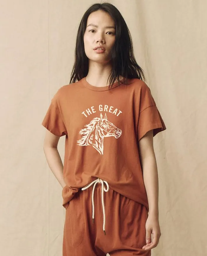 Tops Women039s The Great The Boxy Crew Canyon With Cream Bronco Graphic