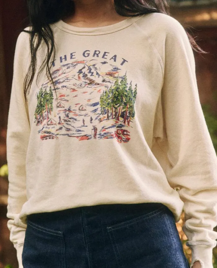 Tops Women039s The Great The College Sweatshirt Washed White With Woodsy Trail Graphic
