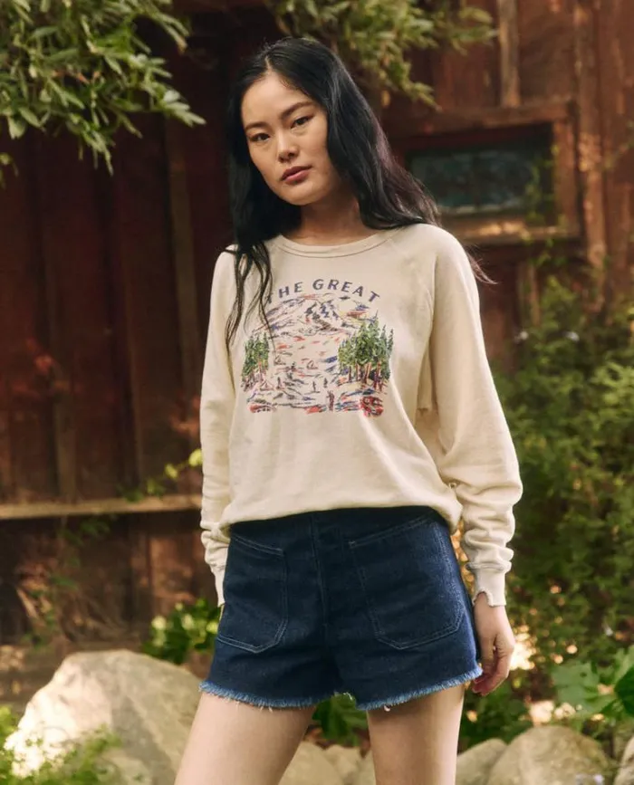 Tops Women039s The Great The College Sweatshirt Washed White With Woodsy Trail Graphic