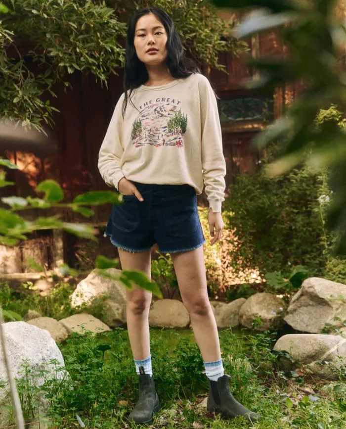 Tops Women039s The Great The College Sweatshirt Washed White With Woodsy Trail Graphic