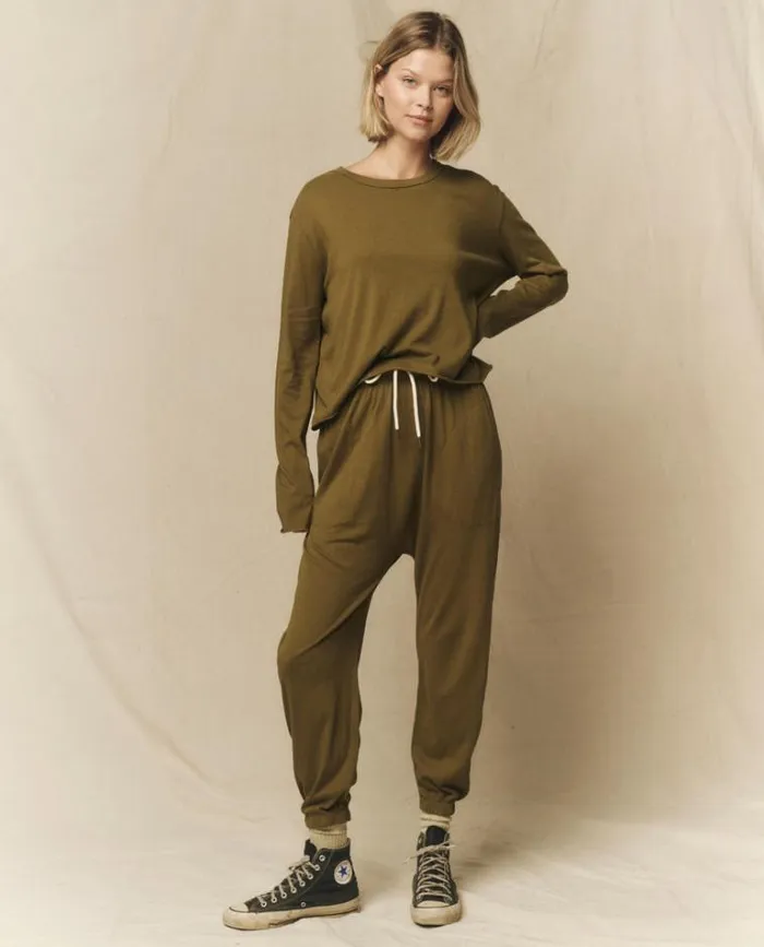 Tops Women039s The Great The Long Sleeve Crop Tee Fir Green