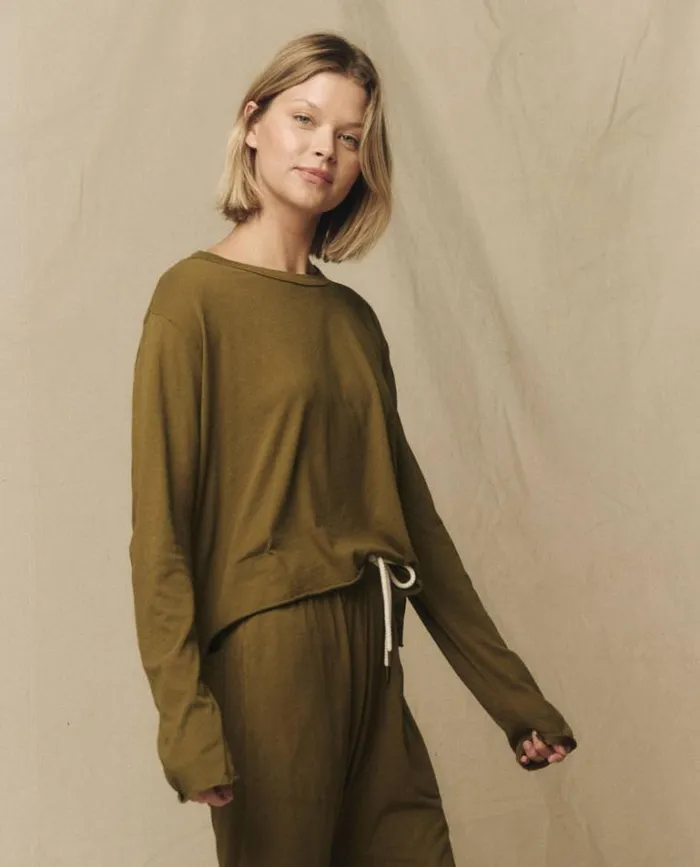 Tops Women039s The Great The Long Sleeve Crop Tee Fir Green