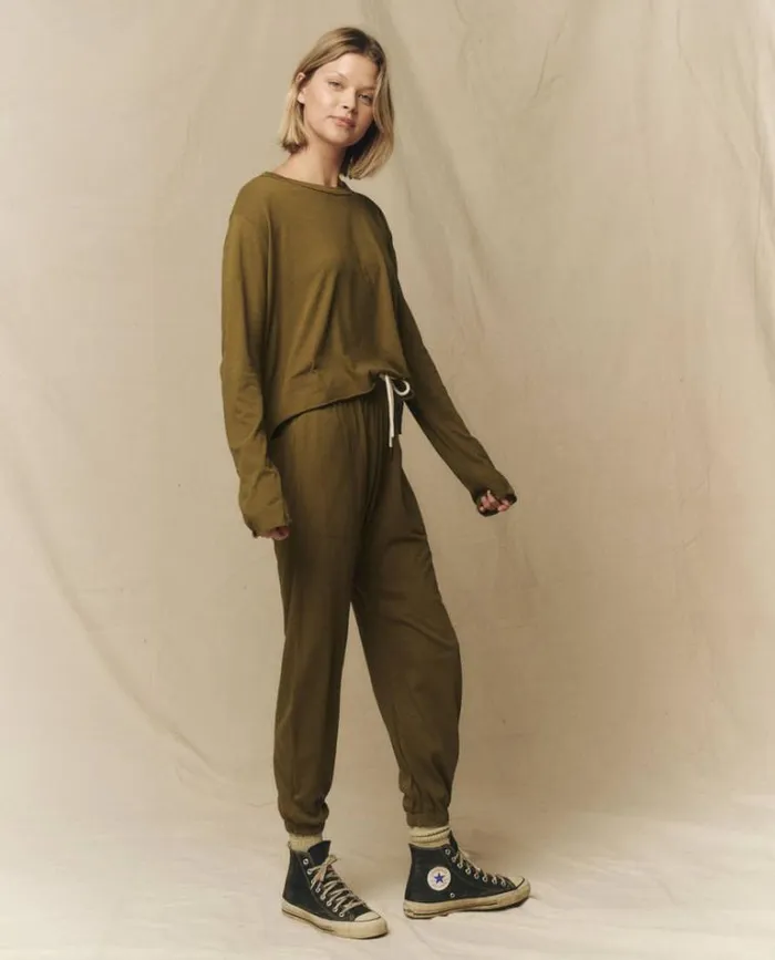 Tops Women039s The Great The Long Sleeve Crop Tee Fir Green