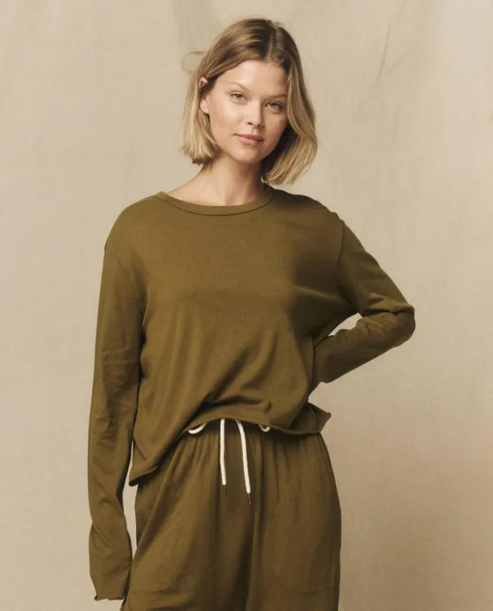 Tops Women039s The Great The Long Sleeve Crop Tee Fir Green