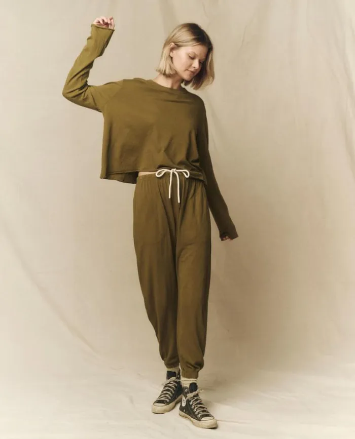 Tops Women039s The Great The Long Sleeve Crop Tee Fir Green