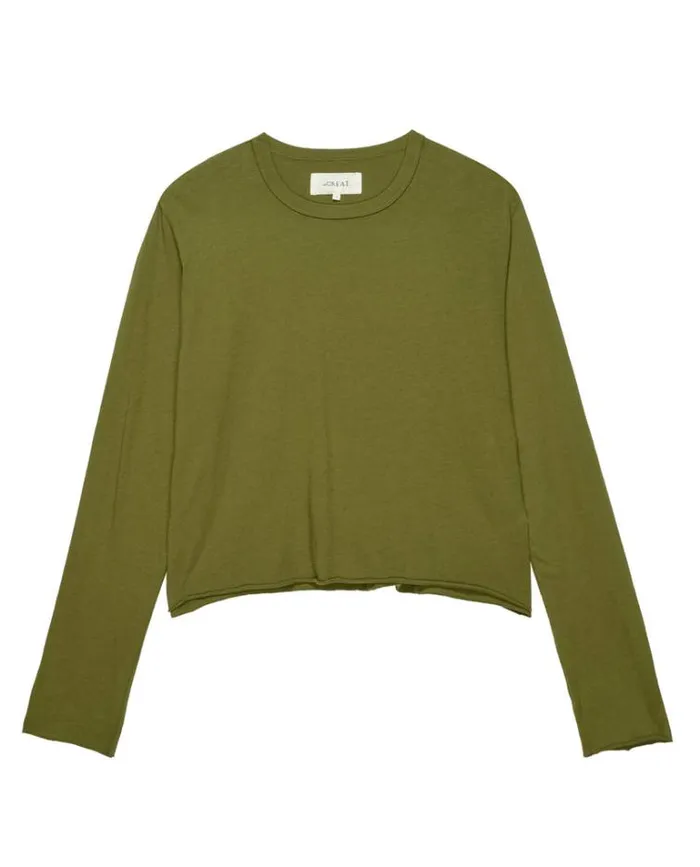 Tops Women039s The Great The Long Sleeve Crop Tee Fir Green