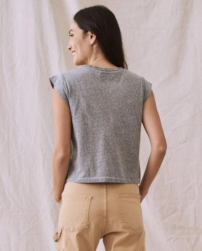 Tops Women039s The Great The Peak Shoulder Tee Heather Grey