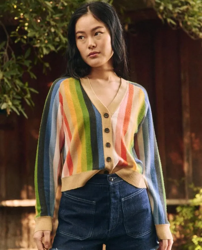 Tops Women039s The Great The Varsity Cardigan Cheery Stripe