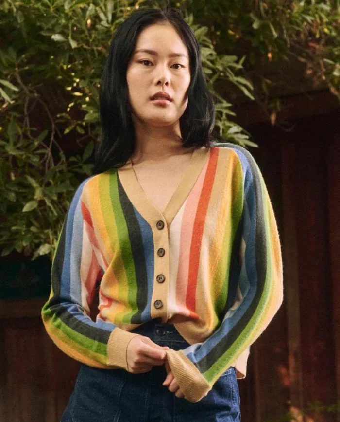 Tops Women039s The Great The Varsity Cardigan Cheery Stripe