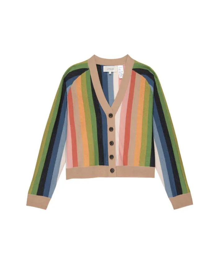 Tops Women039s The Great The Varsity Cardigan Cheery Stripe