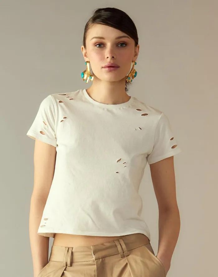 Tops Women Cynthia Rowley Distressed Tee