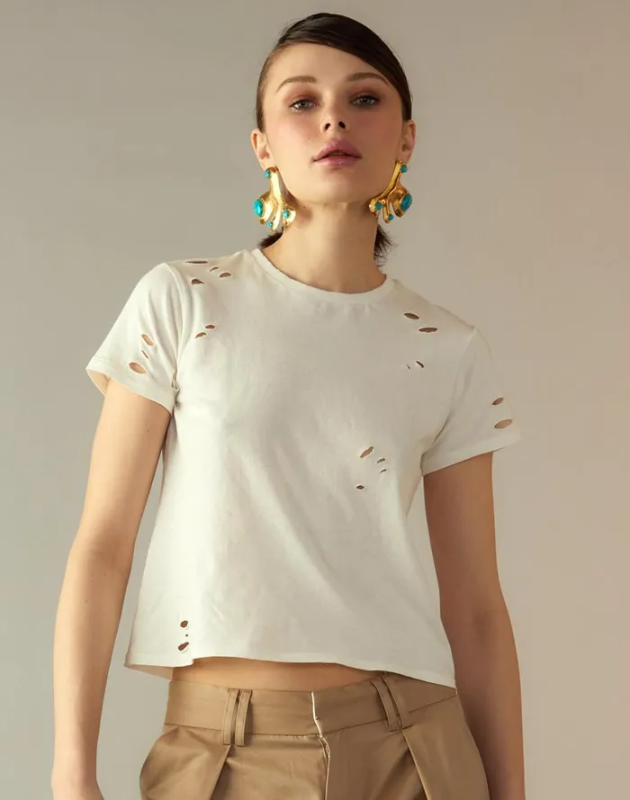 Tops Women Cynthia Rowley Distressed Tee