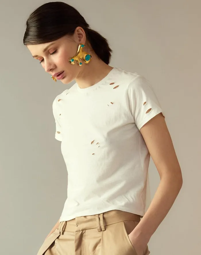 Tops Women Cynthia Rowley Distressed Tee