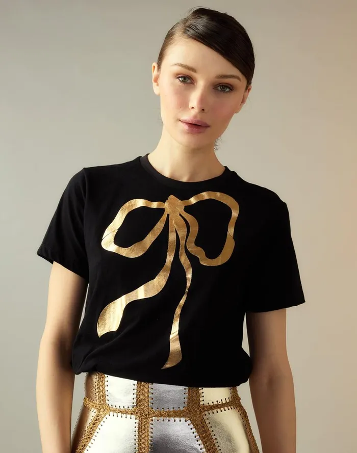 Tops Women Cynthia Rowley Metallic Bow Tee