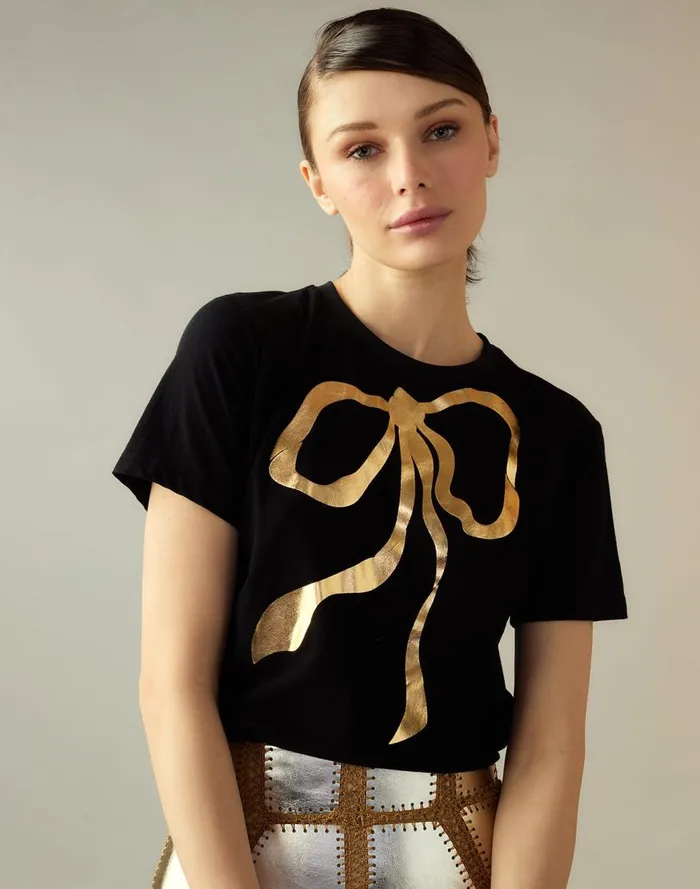 Tops Women Cynthia Rowley Metallic Bow Tee