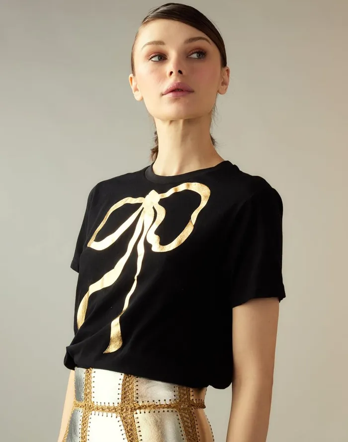 Tops Women Cynthia Rowley Metallic Bow Tee