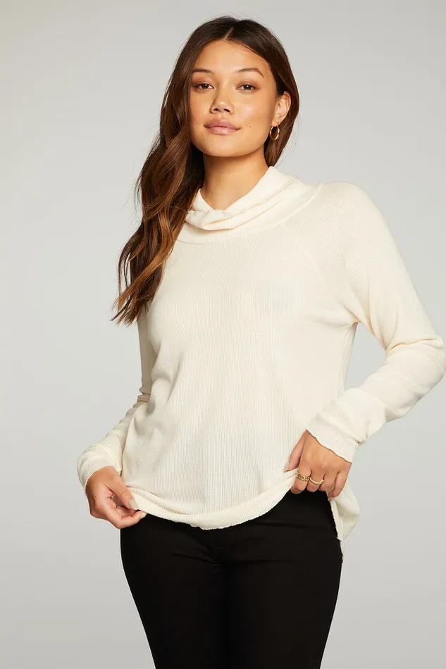 Tops Womens Chaser Brand Heritage Waffle Long Sleeve Mock Neck Raglan Tee With Thumbhole