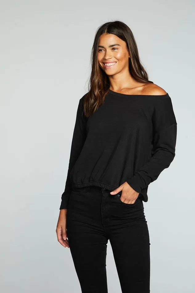 Tops Womens Chaser Brand Slub French Terry Long Sleeve Pullover With Shirred Body Hem