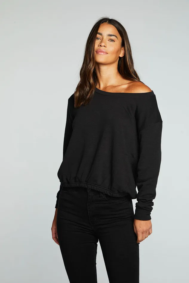 Tops Womens Chaser Brand Slub French Terry Long Sleeve Pullover With Shirred Body Hem