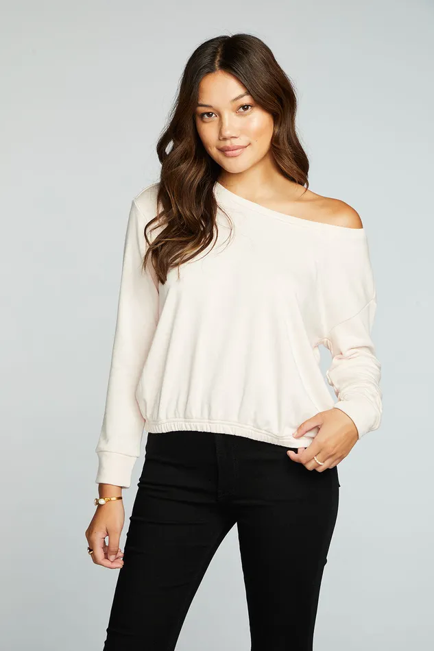 Tops Womens Chaser Brand Slub French Terry Long Sleeve Pullover With Shirred Body Hem