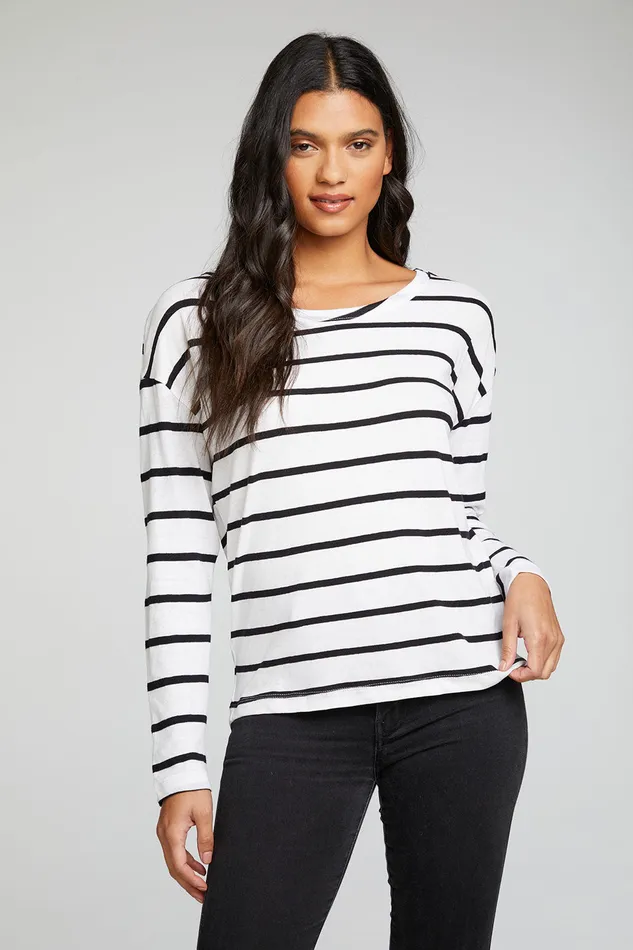Tops Womens Cloud Jersey Long Sleeve Drop Shoulder Open Neck Tee Chaser Brand