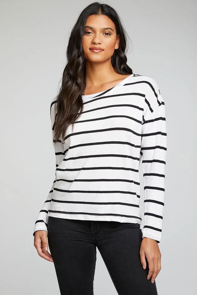 Tops Womens Cloud Jersey Long Sleeve Drop Shoulder Open Neck Tee Chaser Brand