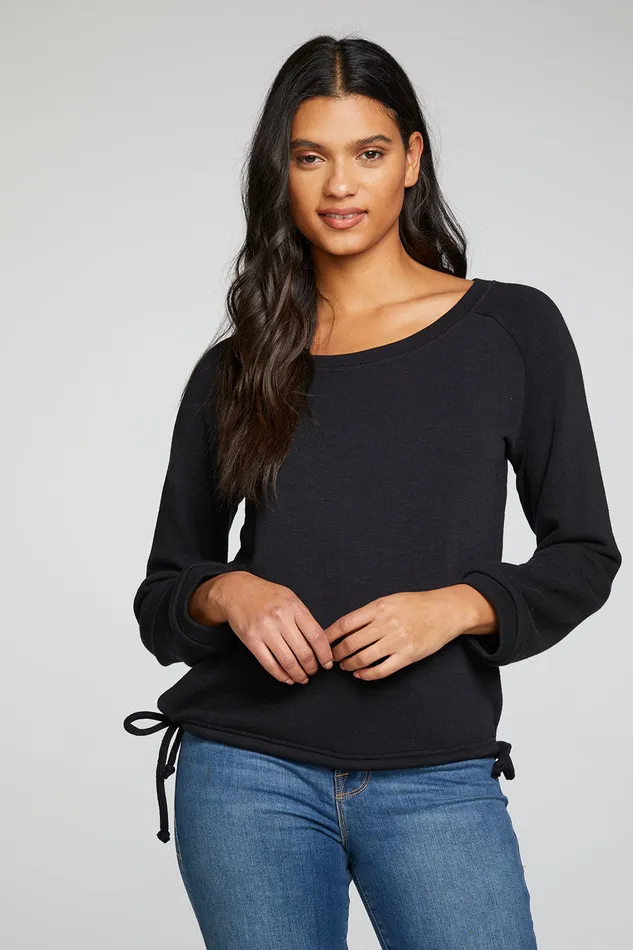 Tops Womens Slub French Terry Blouson Sleeve Side Tie Raglan Pullover Chaser Brand