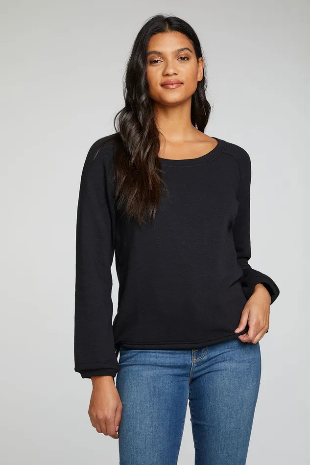 Tops Womens Slub French Terry Blouson Sleeve Side Tie Raglan Pullover Chaser Brand