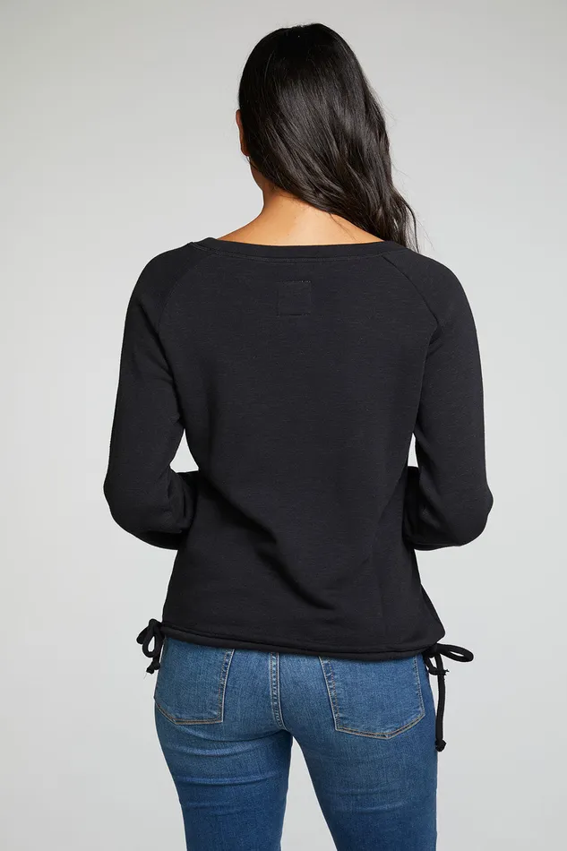 Tops Womens Slub French Terry Blouson Sleeve Side Tie Raglan Pullover Chaser Brand