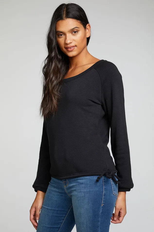 Tops Womens Slub French Terry Blouson Sleeve Side Tie Raglan Pullover Chaser Brand