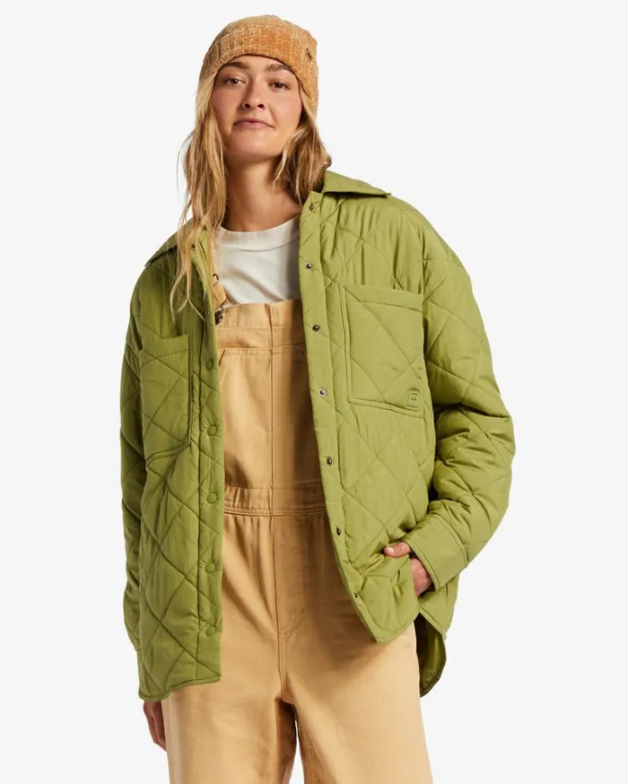 Transport Shacket Snap Front Overshirt Green Eyes Women Billabong Jackets