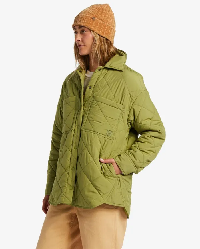 Transport Shacket Snap Front Overshirt Green Eyes Women Billabong Jackets